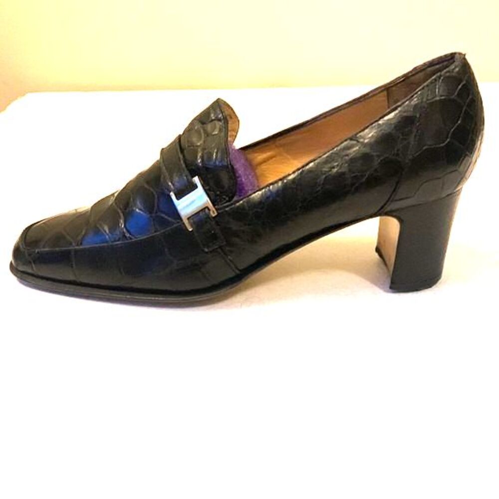 Women's Black Alligator Pumps Made in Italy Old Money Luxury Vintage Mauri Luxe - Picture 8 of 15